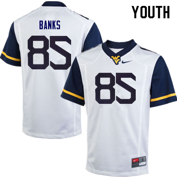 Youth #85 T.J. Banks West Virginia Mountaineers College Football Jerseys Sale-White - Click Image to Close